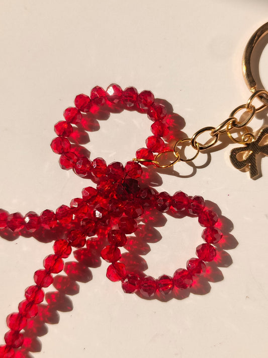 Ruby crystal bow keychain